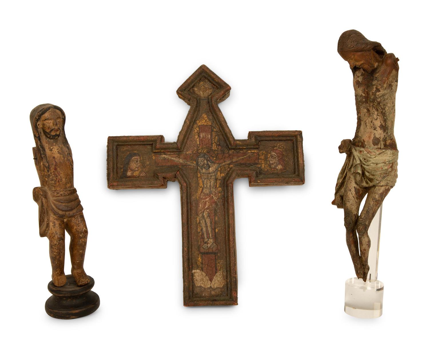 Three Italian Carved Wood and Polychrome Christian Relics — 17TH CENTURY