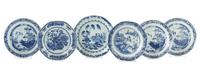 A Group of Six Chinese Export Blue and White Porcelain Plates Diameter of largest 9 3/4 inches.
