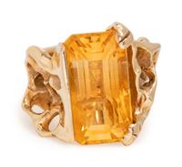 A 14 Karat Yellow Gold and Citrine Ring,