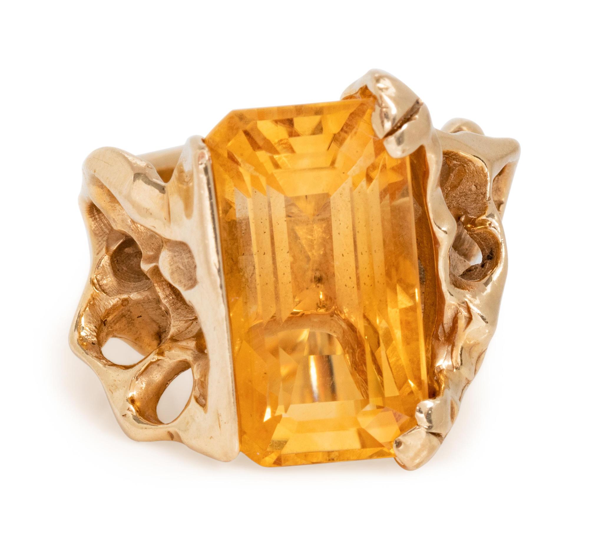 A 14 Karat Yellow Gold and Citrine Ring,