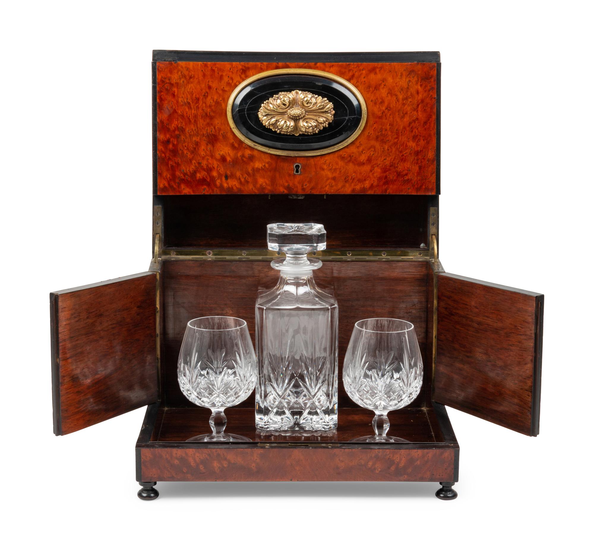 A Napoleon III Style Burlwood Cave à Liqueur and a Similar Table Casket