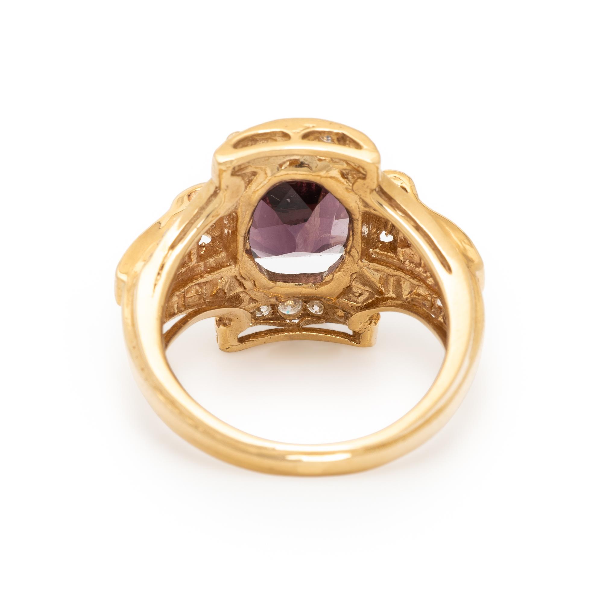 SPINEL, DIAMOND, AND YELLOW GOLD RING