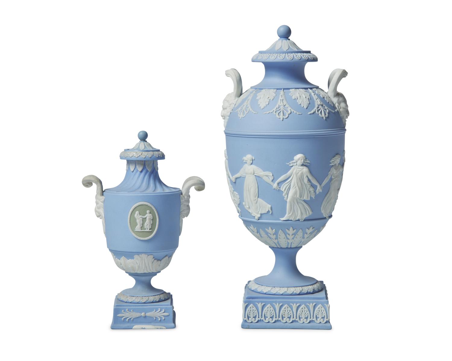 Two Wedgwood Jasperware Covered Urns