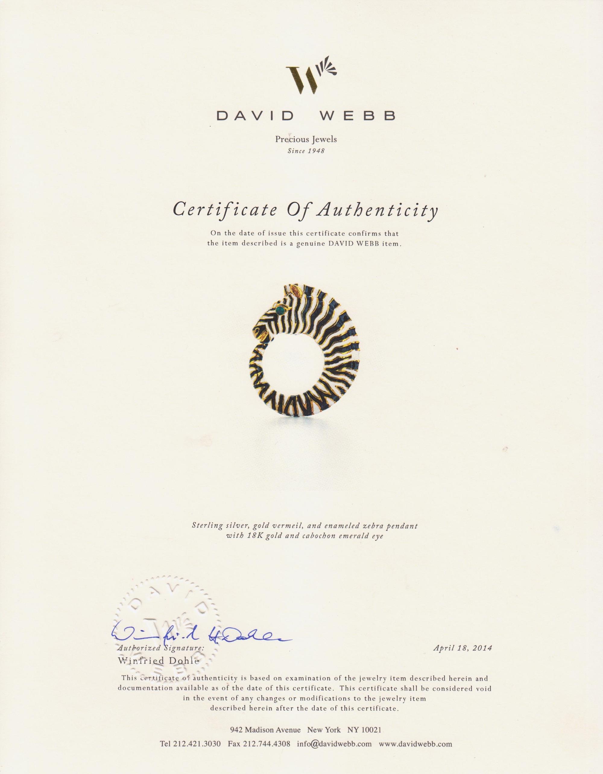A Limited Edition David Webb Retrospective Book and Zebra Pendant, 20.70 dwts.