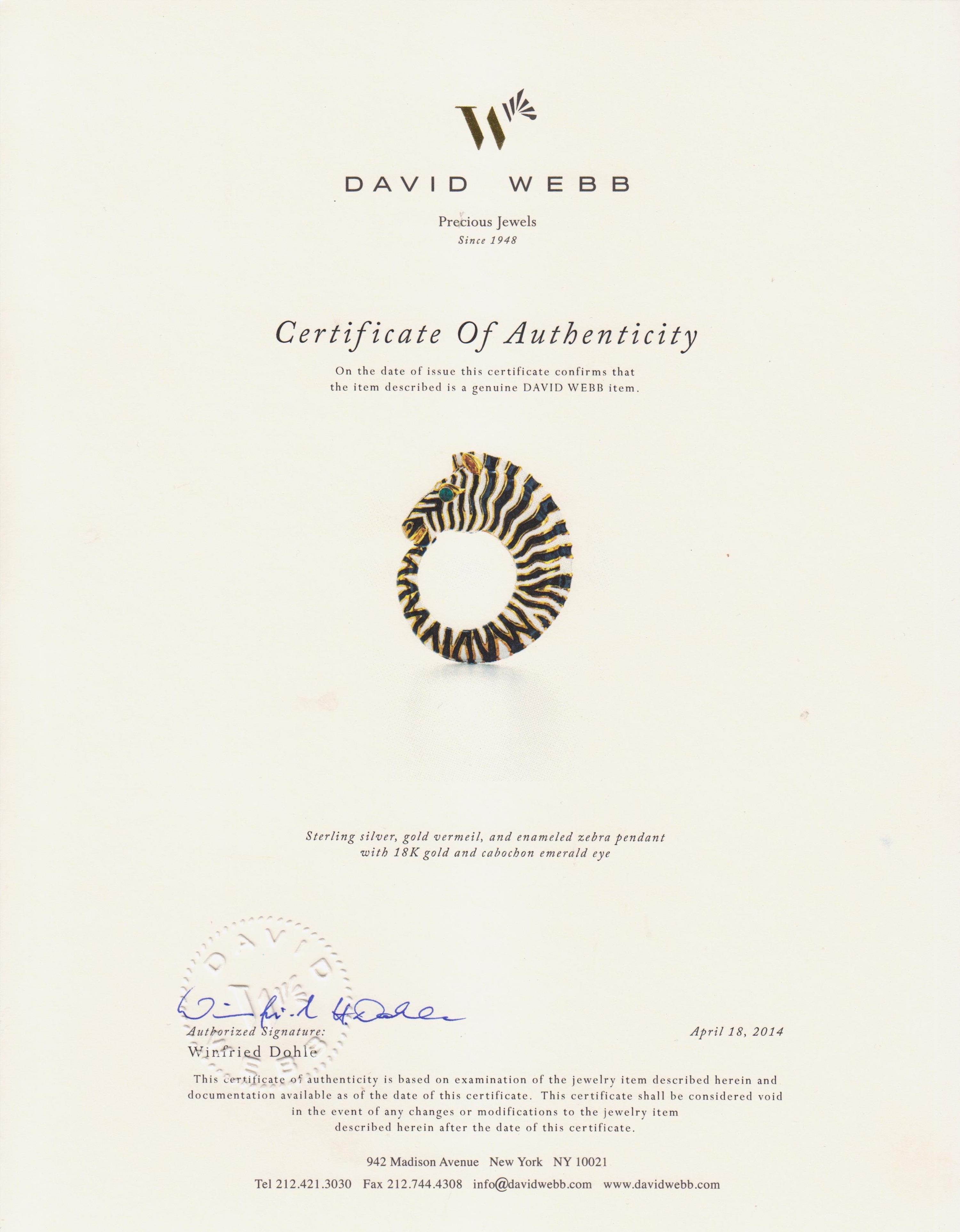A Limited Edition David Webb Retrospective Book and Zebra Pendant, 20.70 dwts.