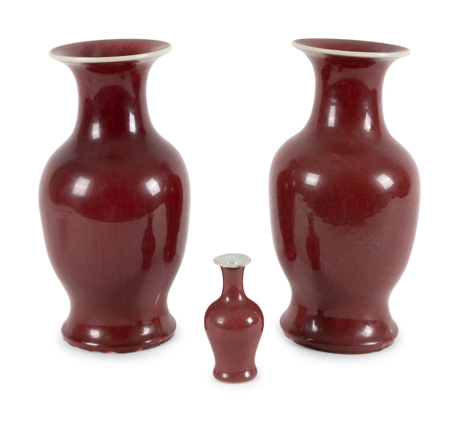 Three Chinese Sang-de-Boeuf Glazed Porcelain Vases