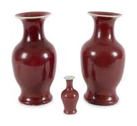 Three Chinese Sang-de-Boeuf Glazed Porcelain Vases