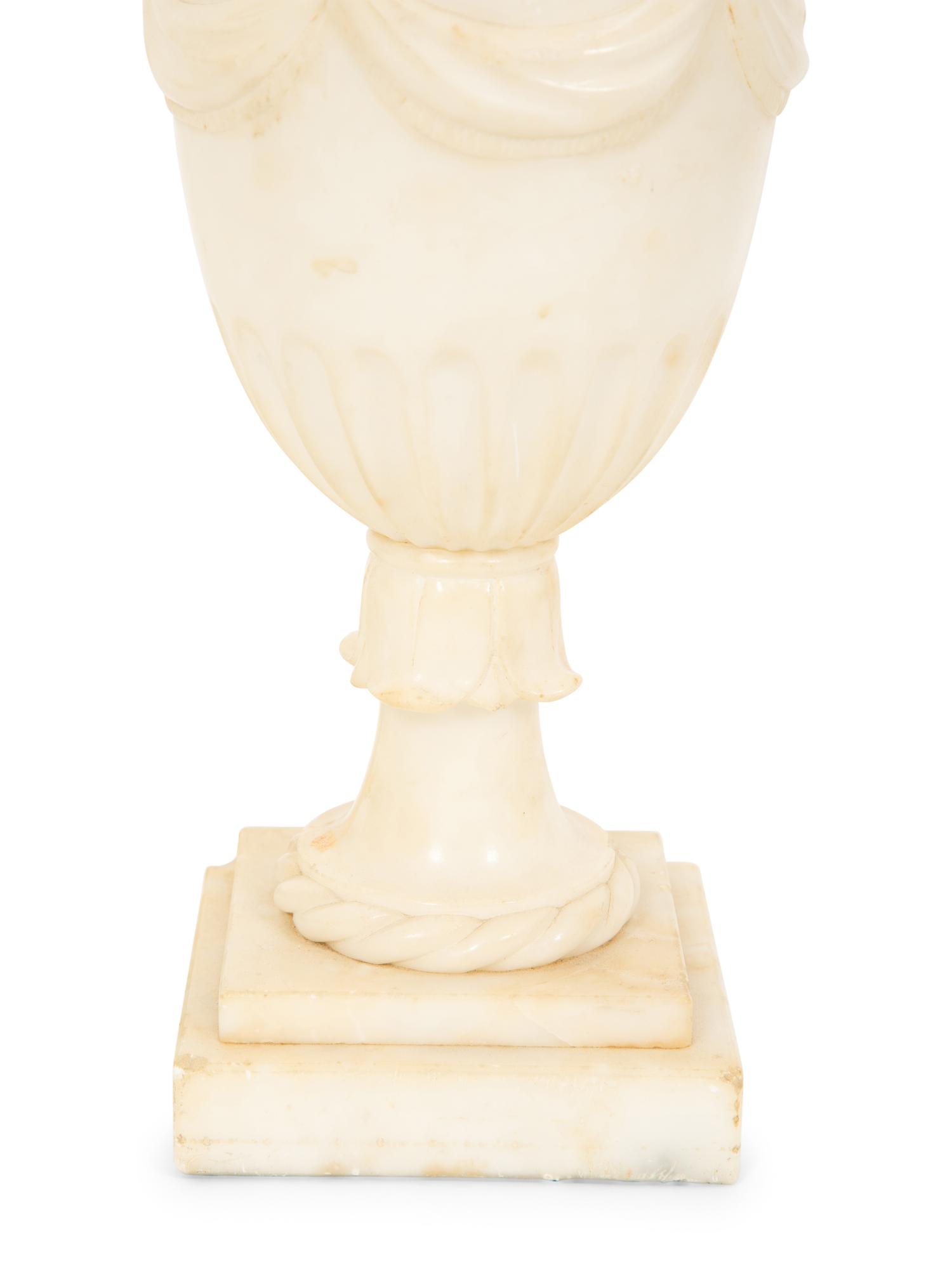 A Regency Style Carved White Marble Urn Mounted as a Lamp