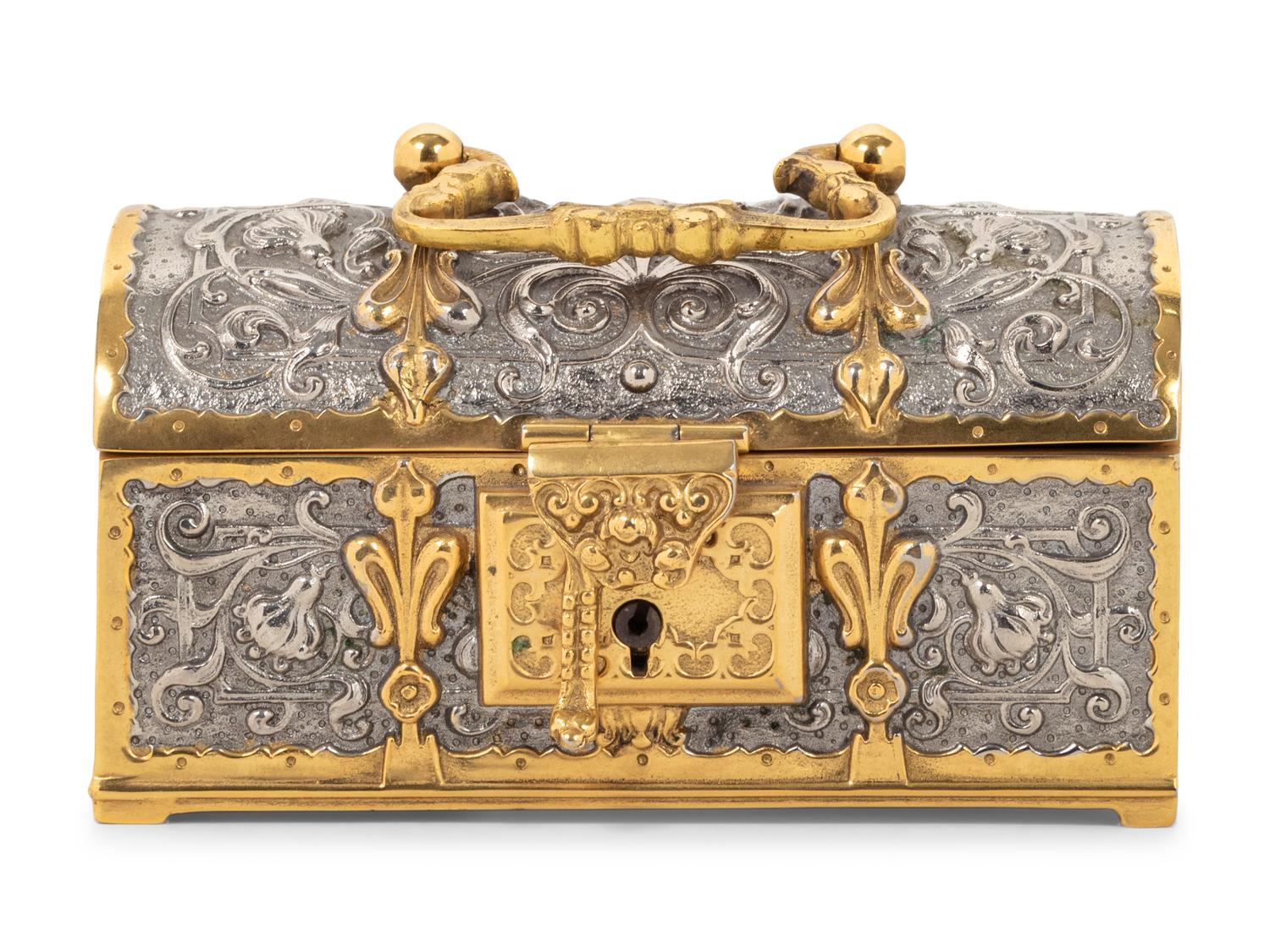 A German Baroque Style Gilt and Silvered Metal Table Casket