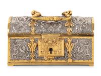 A German Baroque Style Gilt and Silvered Metal Table Casket