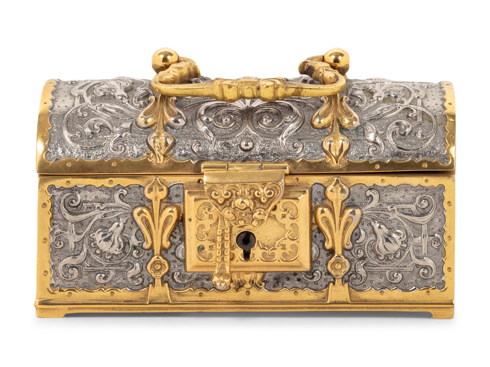 A German Baroque Style Gilt and Silvered Metal Table Casket