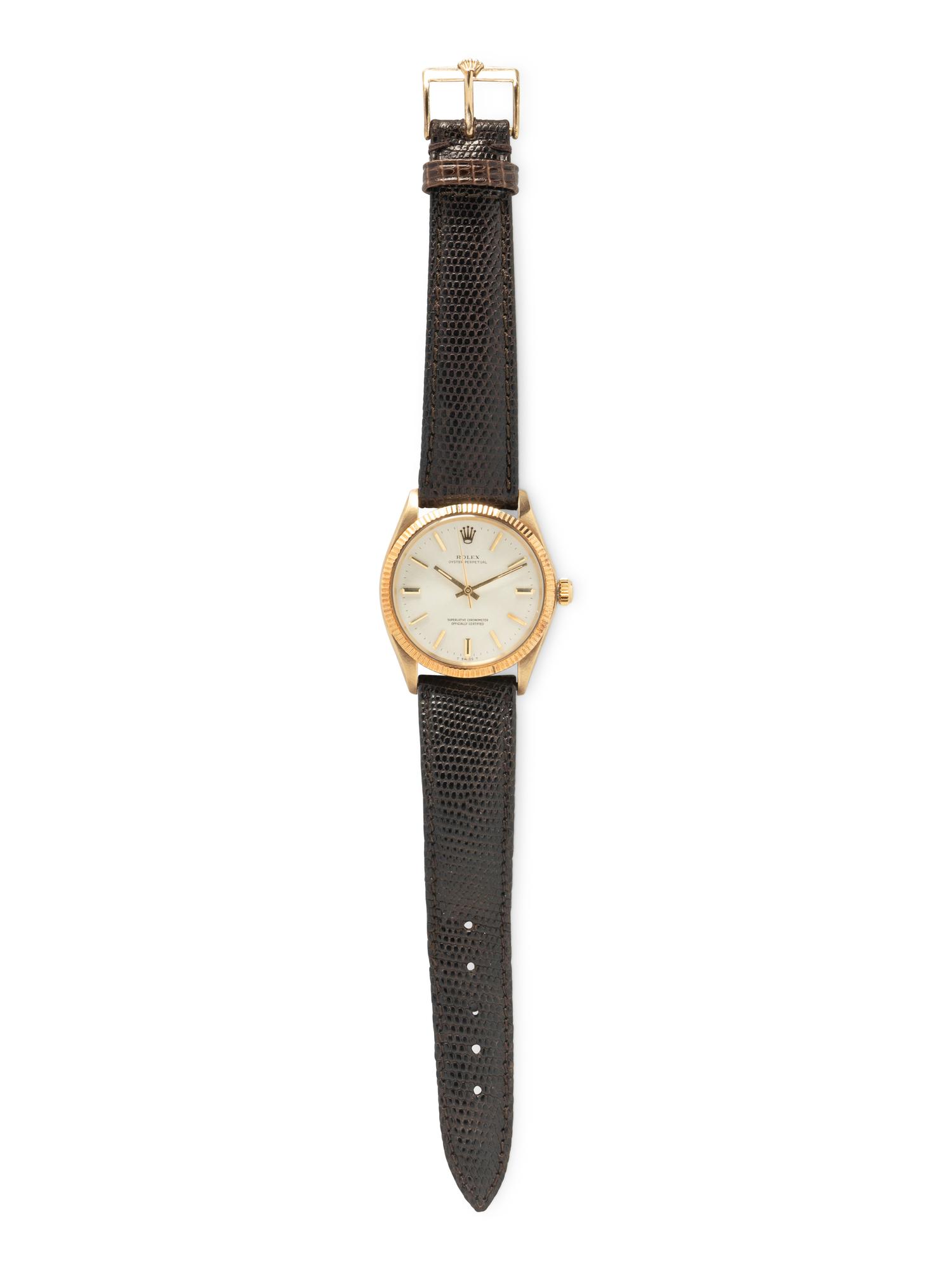ROLEX, REF. 1005 14K YELLOW GOLD 'OYSTER PERPETUAL' WATCH WITH ROLEX BUCKLE