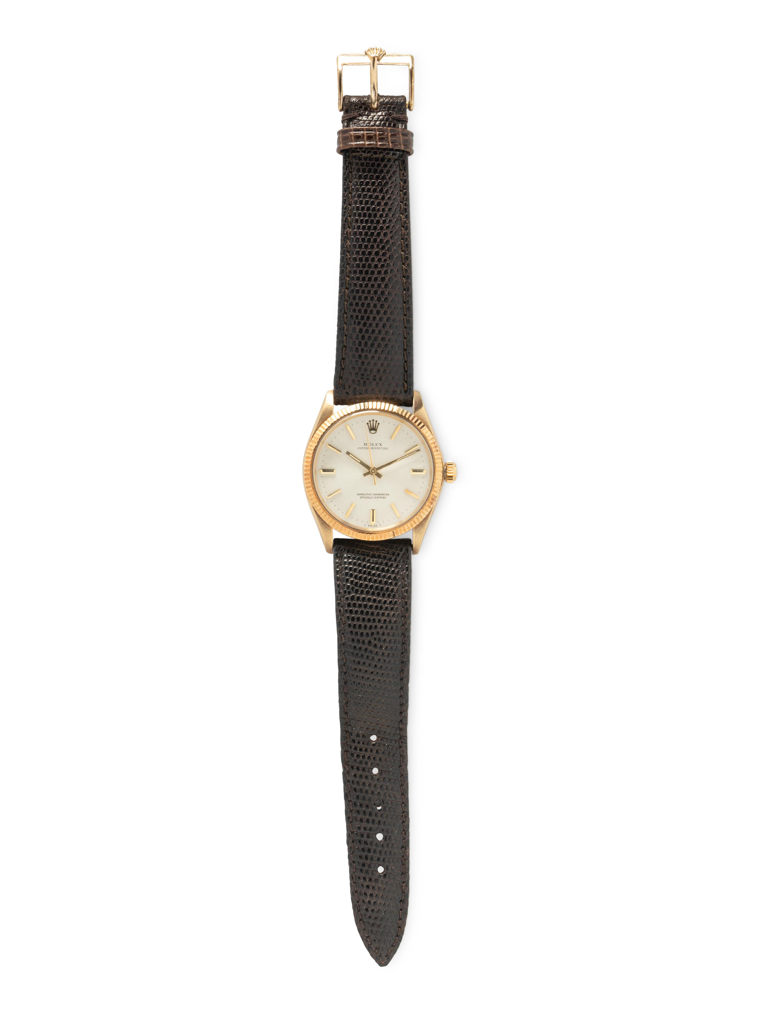 ROLEX, REF. 1005 14K YELLOW GOLD 'OYSTER PERPETUAL' WATCH WITH ROLEX BUCKLE