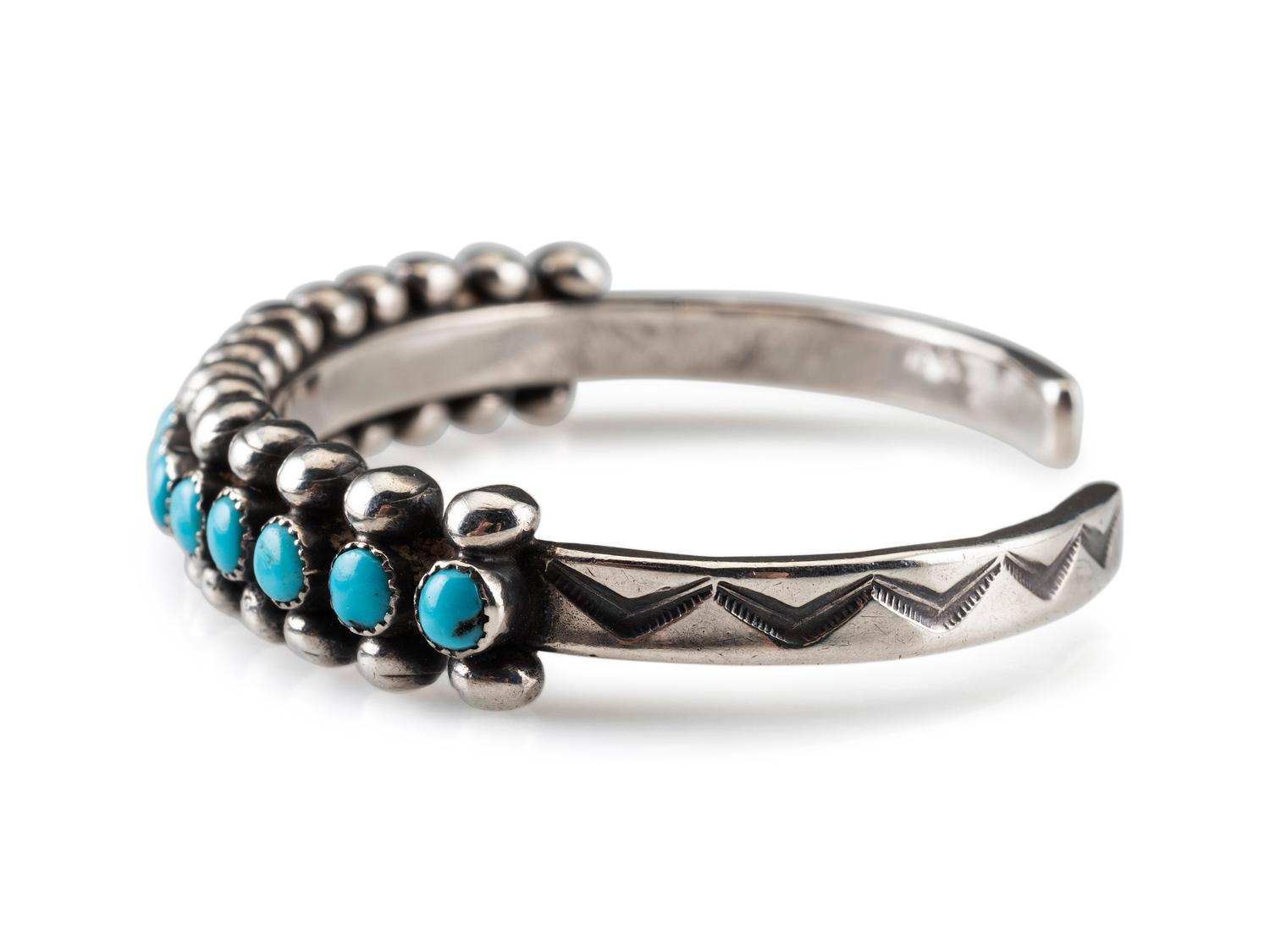 Navajo or Zuni Silver and Turquoise Cuff Bracelet