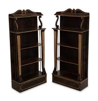 A Pair of Regency Style Grain-Painted and Gilt Metal-Mounted Diminutive Bookcases