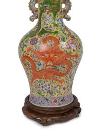 A Chinese Export Famille Jaune Porcelain Dragon Vase Mounted as a Lamp — 19TH/20TH CENTURY