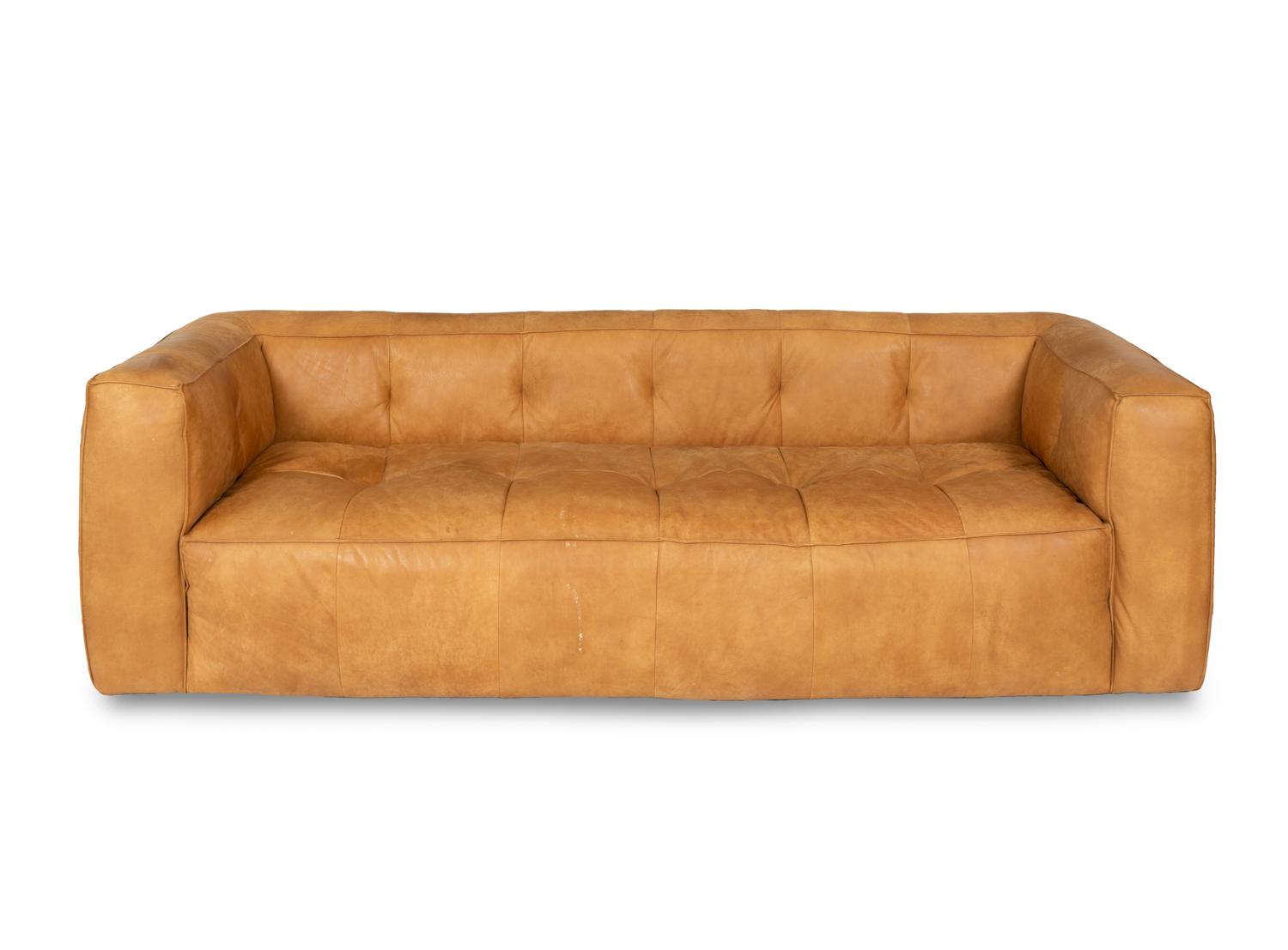 A Contemporary Saddle Tan Leather Tufted Sofa