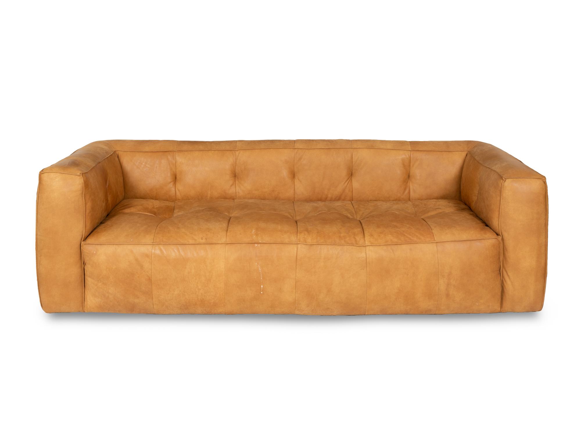 A Contemporary Saddle Tan Leather Tufted Sofa