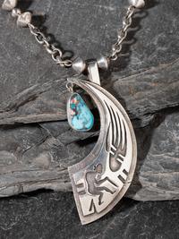 Silver Tufa Cast Necklace, with Morenci Turquoise