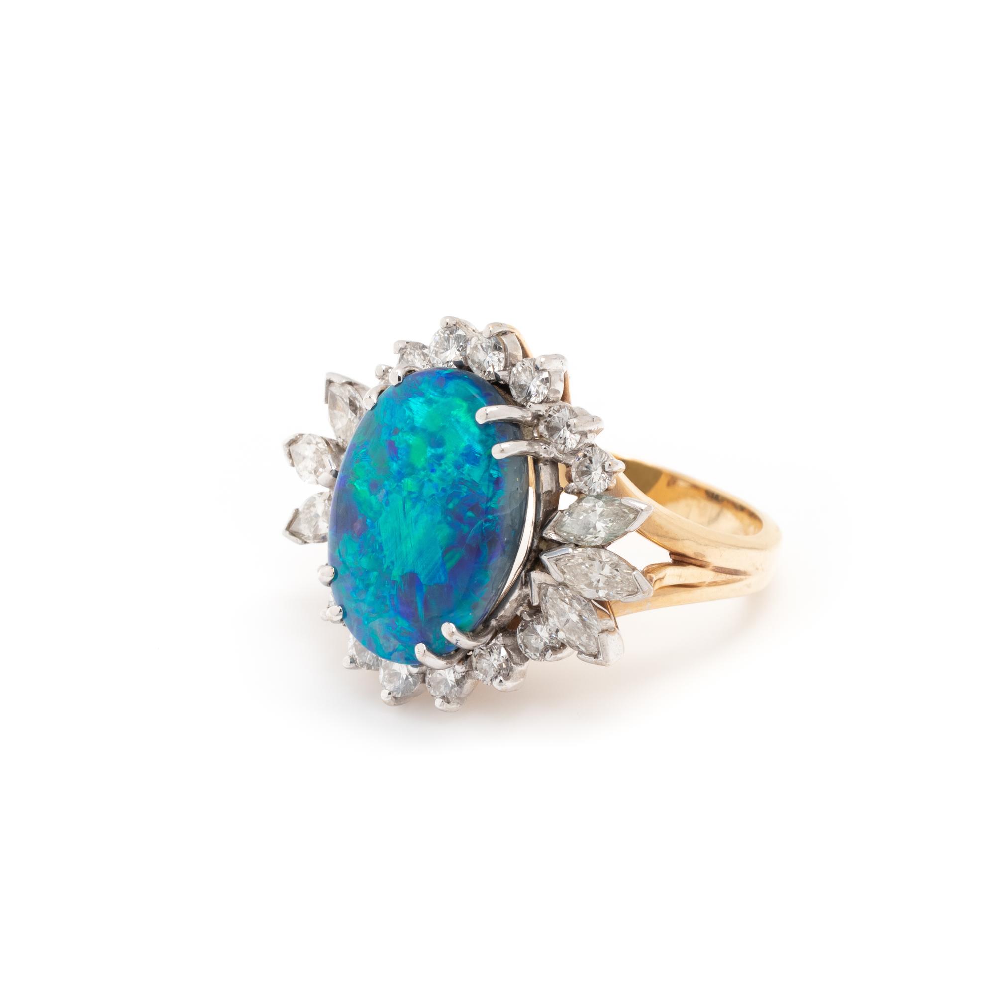 BLACK OPAL AND DIAMOND RING