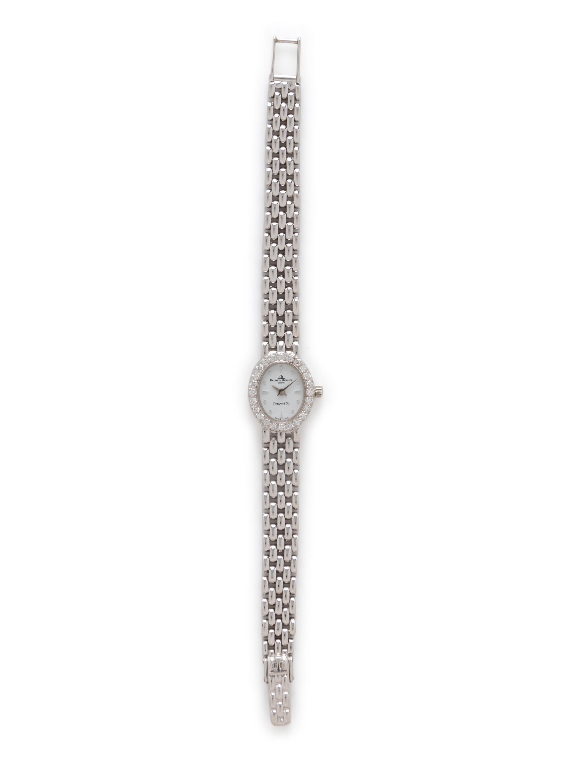 BAUME & MERCIER FOR TIFFANY & CO., 14K WHITE GOLD AND DIAMOND WATCH