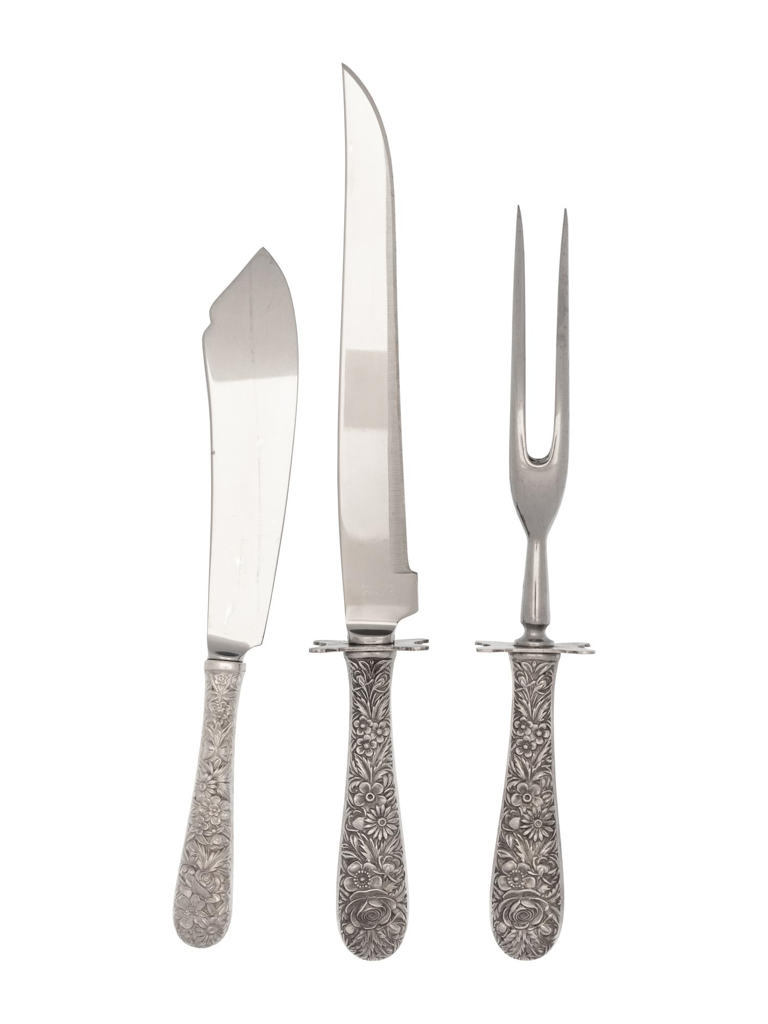 A Set of Three S. Kirk & Son Repoussé Silver Flatware Articles