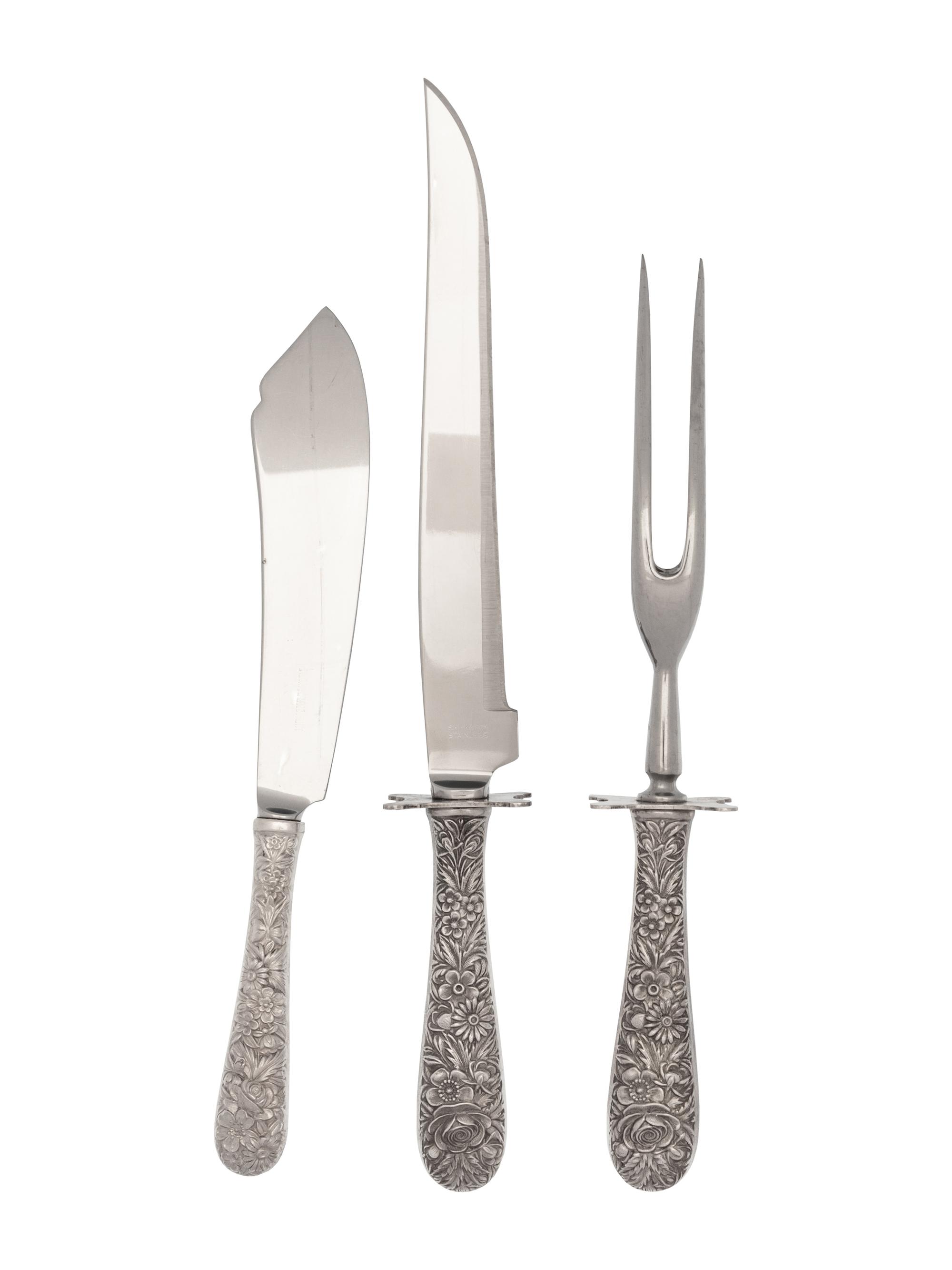 A Set of Three S. Kirk & Son Repoussé Silver Flatware Articles