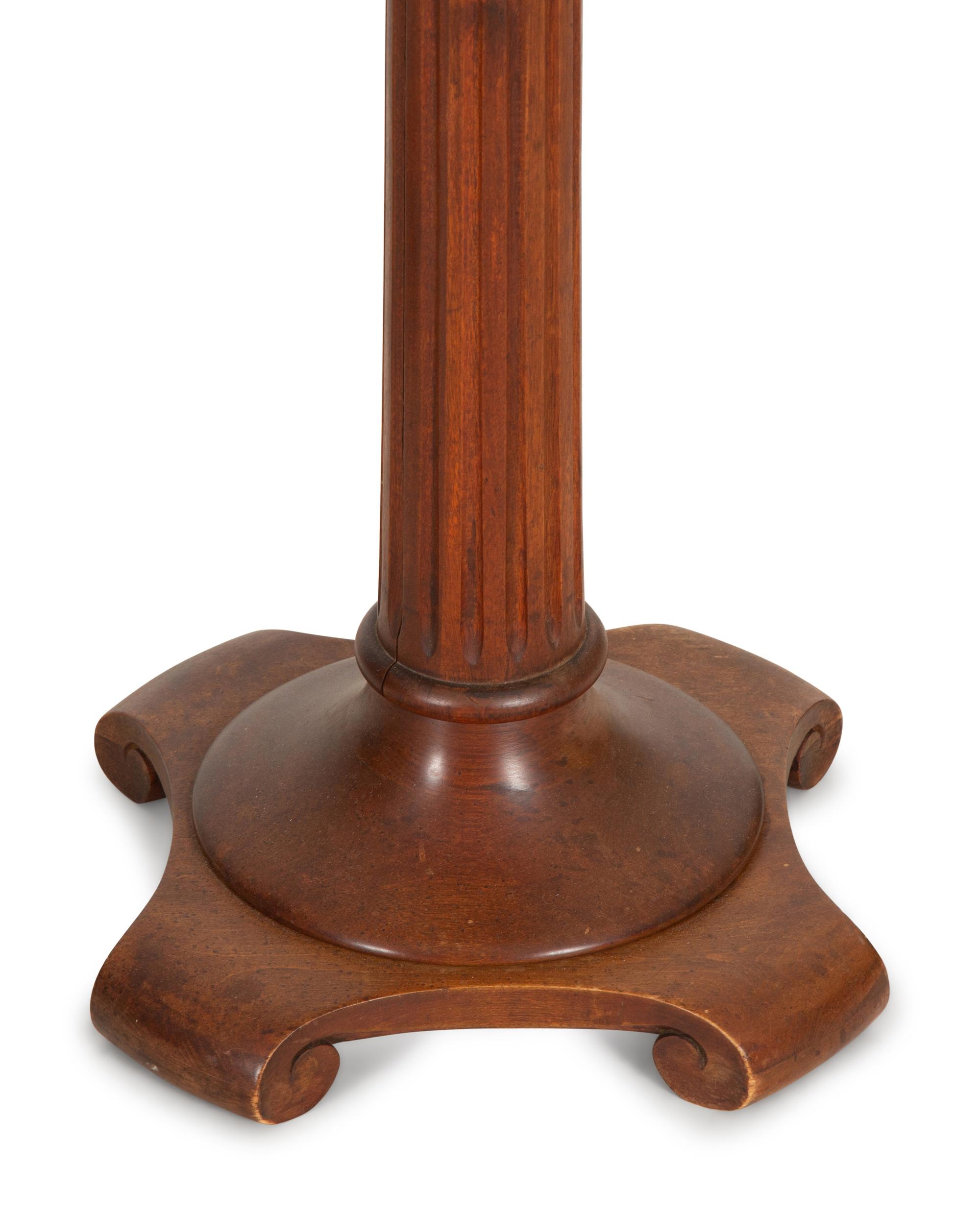 A Mahogany Two Light Floor Lamp with Table Shelf and a Jardinière Stand