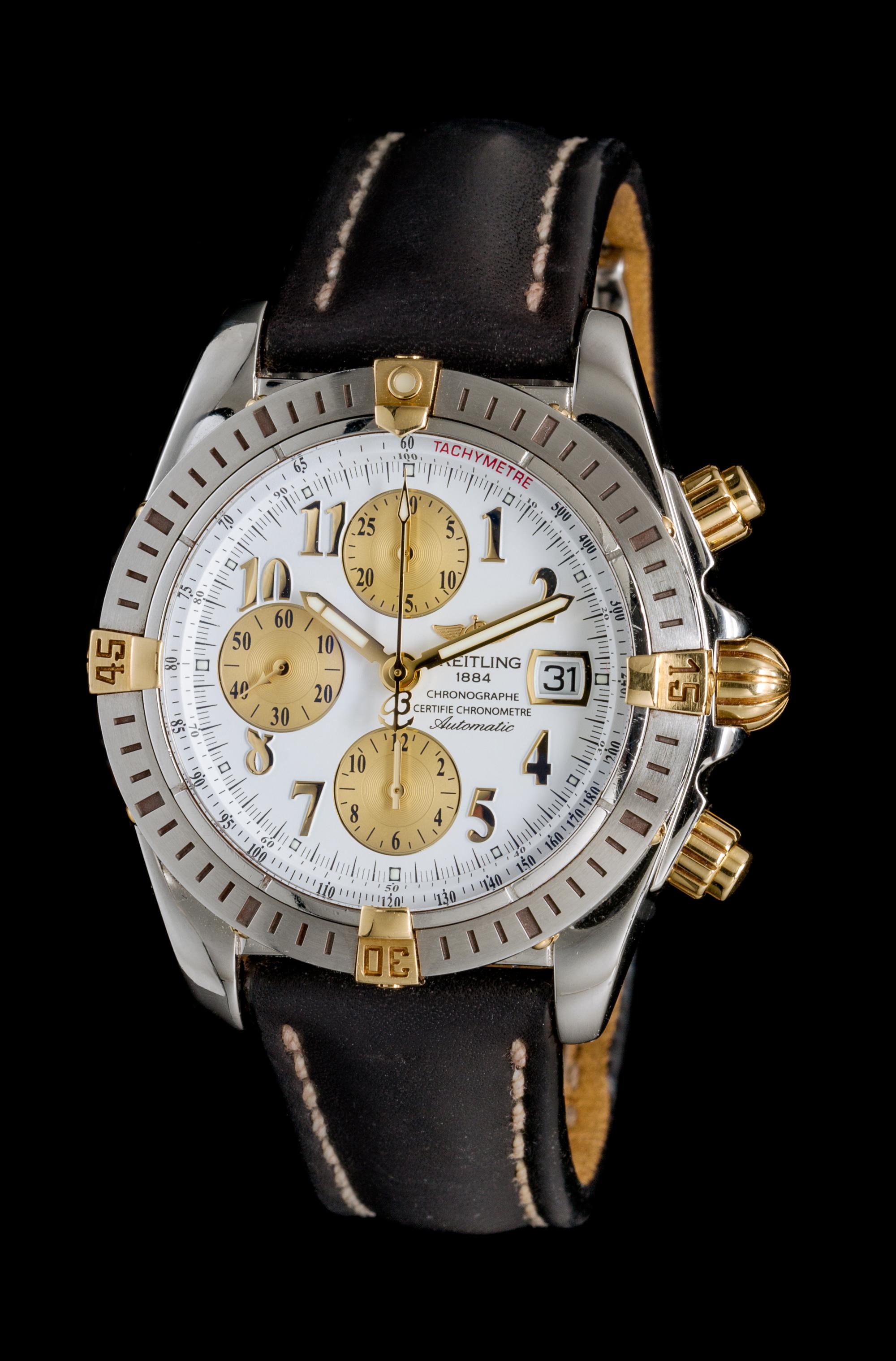 A 18 Karat Yellow Gold and Stainless Steel Ref. B13356 Chronomat Evolution Chronograph Wristwatch, Breitling,