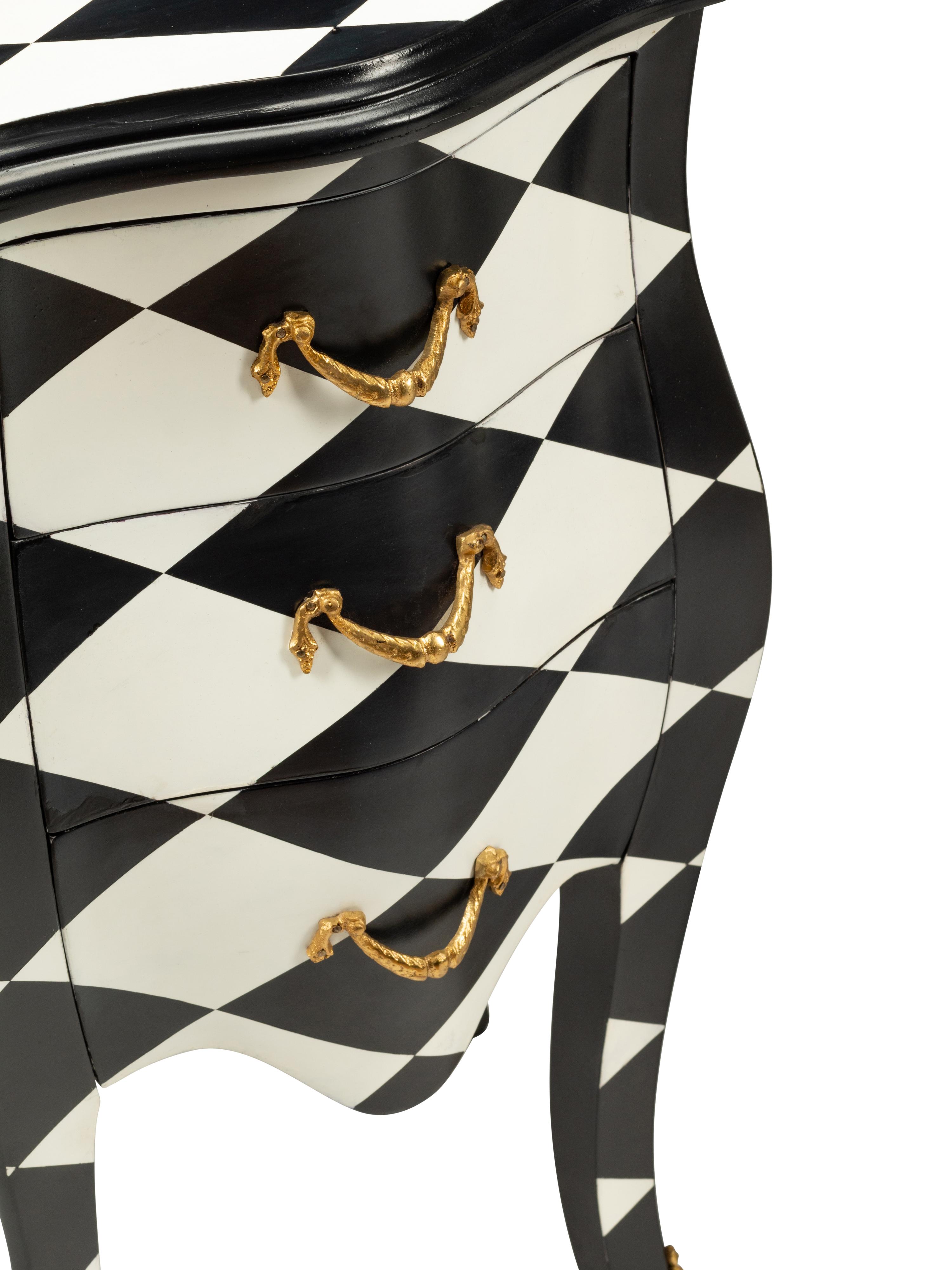 A Pair of Louis XV Style Black and White Painted Bedside Commodes