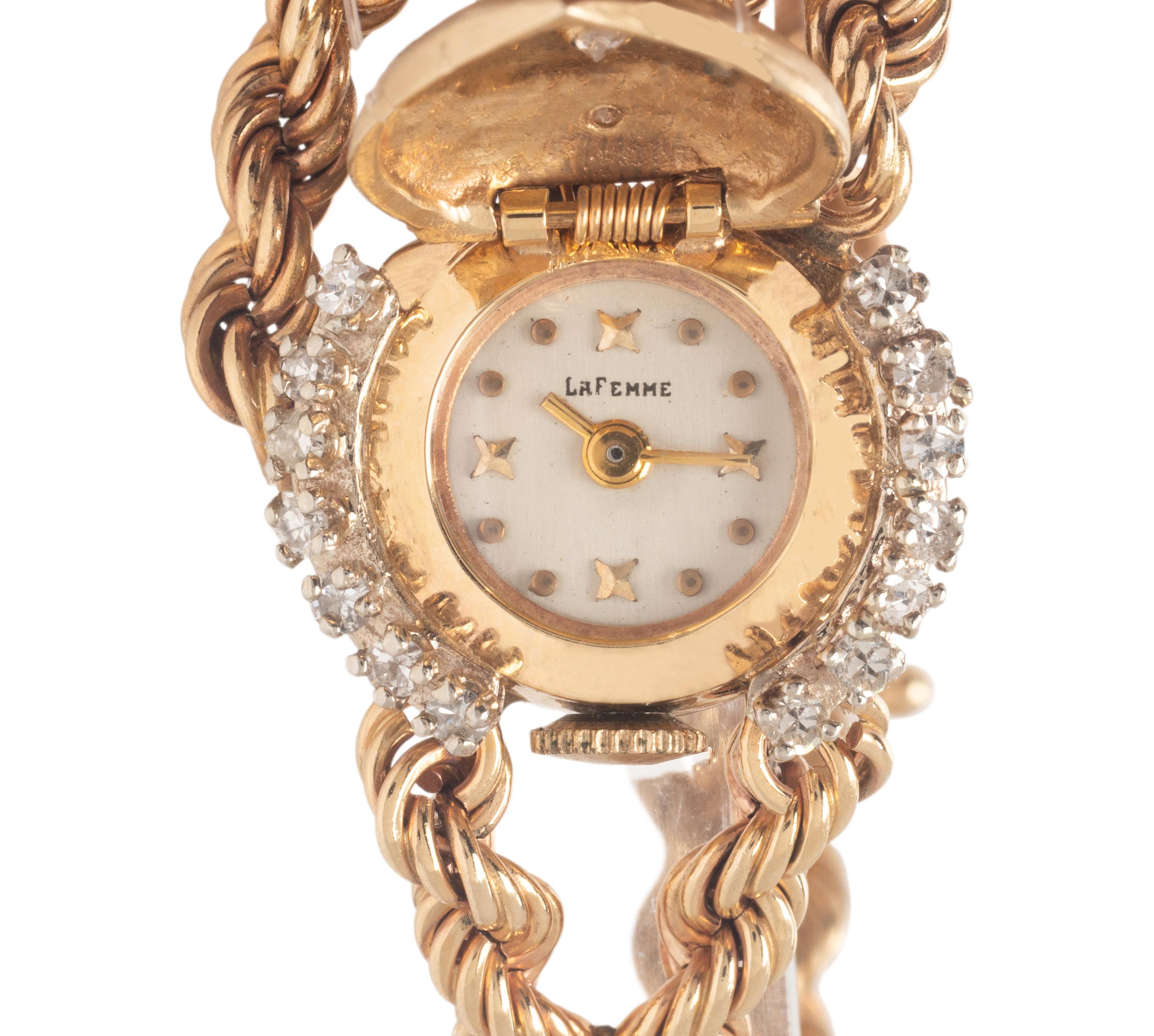 LaFemme, 14K Yellow Gold and Diamond Surprise Watch