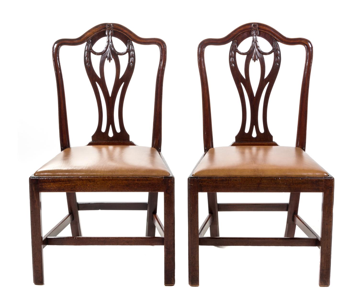A Pair of English Mahogany Side Chairs Height 37 inches.