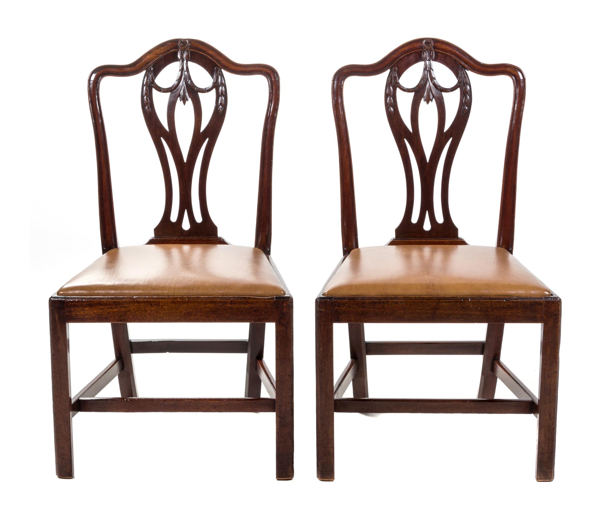 A Pair of English Mahogany Side Chairs Height 37 inches.