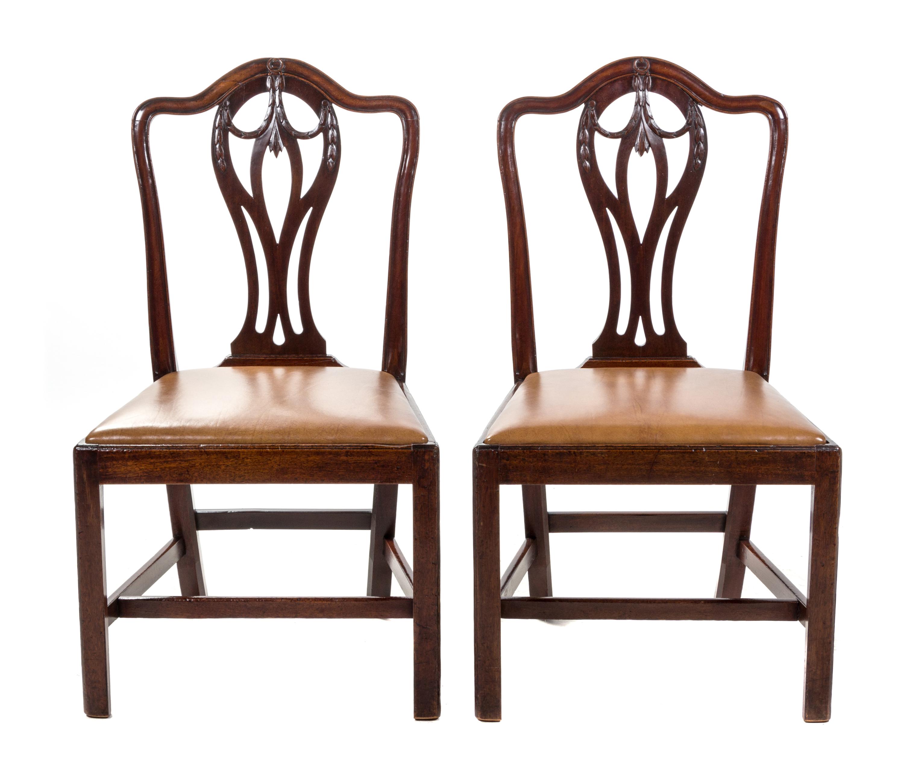 A Pair of English Mahogany Side Chairs Height 37 inches.