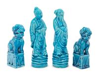 Two Pairs of Chinese Turquoise Glazed Porcelain Figures