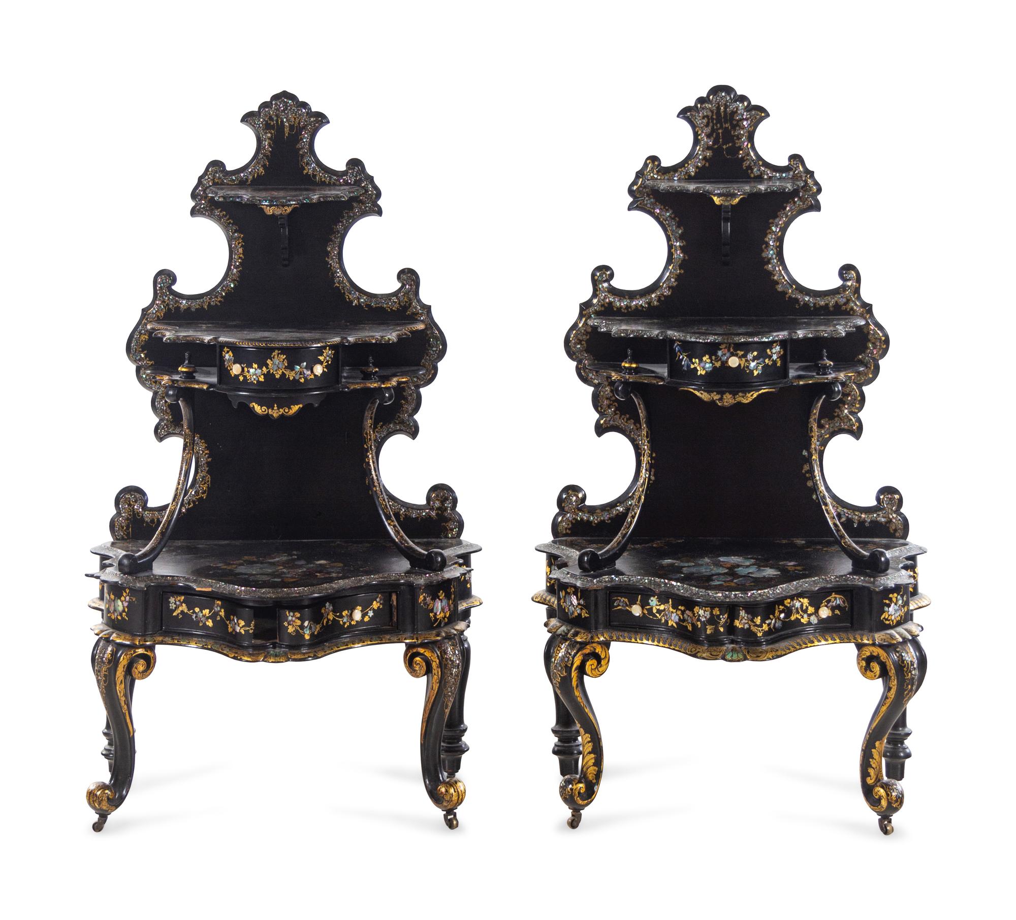 A Pair of Victorian Mother-of-Pearl Inlaid Étagères