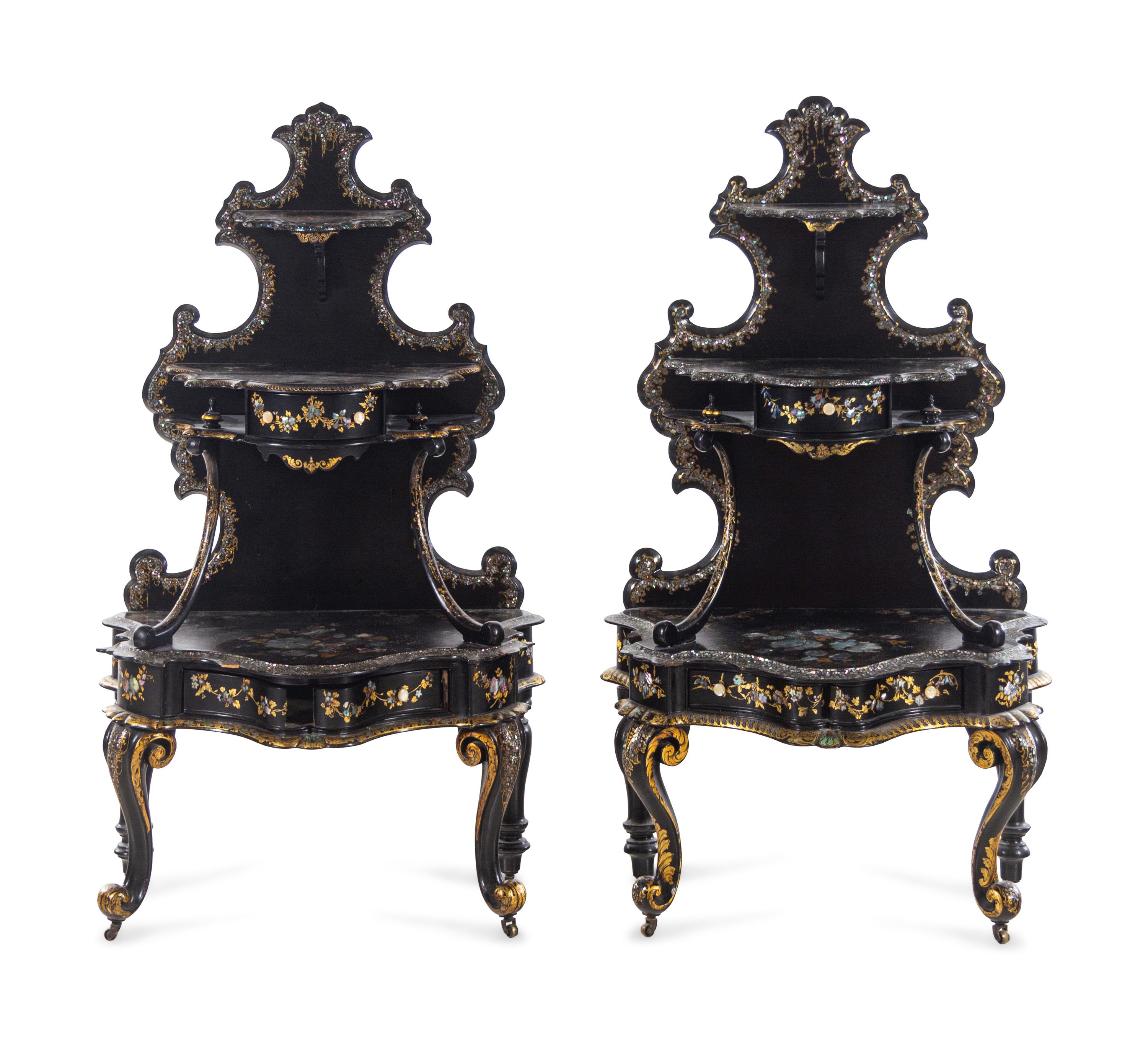 A Pair of Victorian Mother-of-Pearl Inlaid Étagères