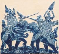 Two Thai Temple Rubbings Height of largest 26 1/2 x width 28 1/4 inches. — 20TH CENTURY