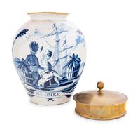 A Delft Blue and White Tobacco Jar