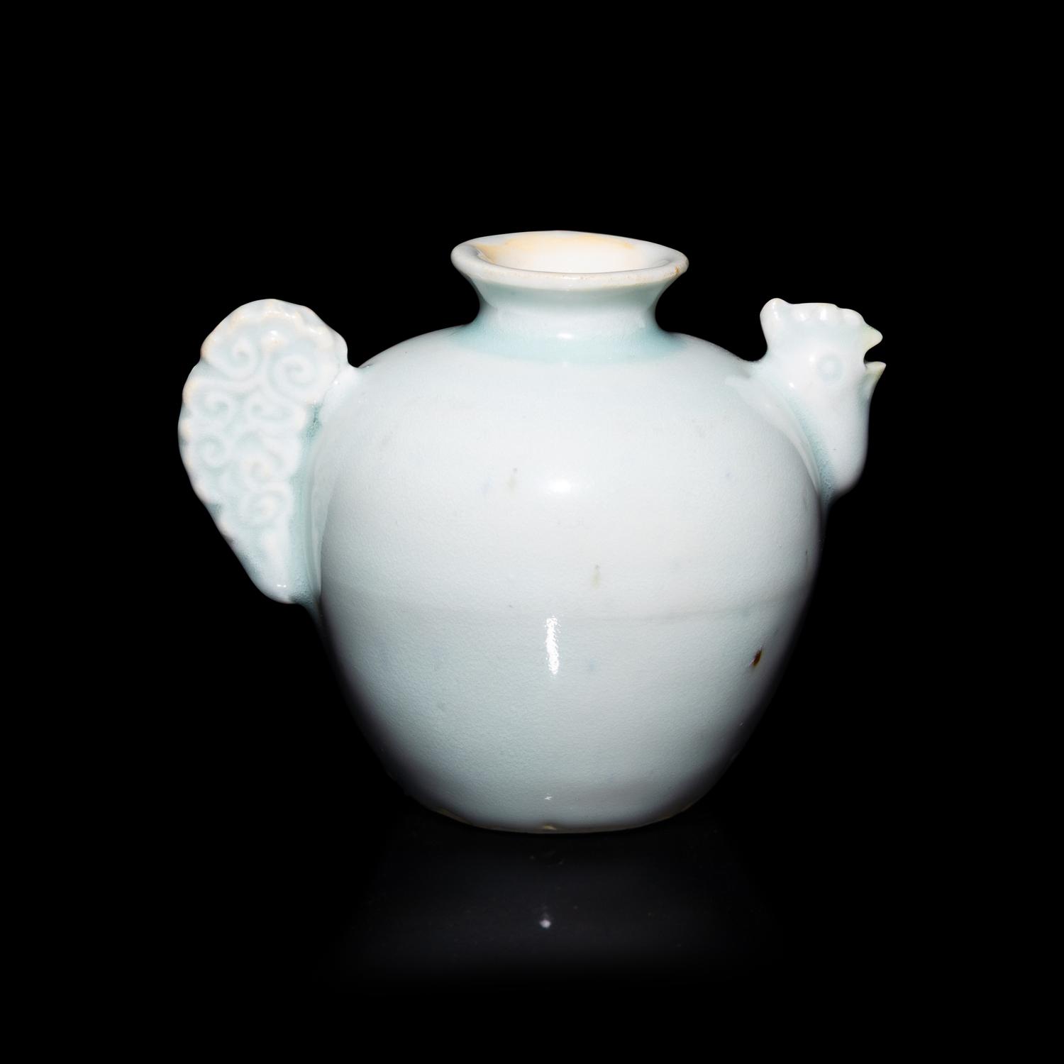 A Chinese Qingbai Glazed Chicken-Head Water Dropper, Yuan Dynasty — 元 影青釉雞首壺