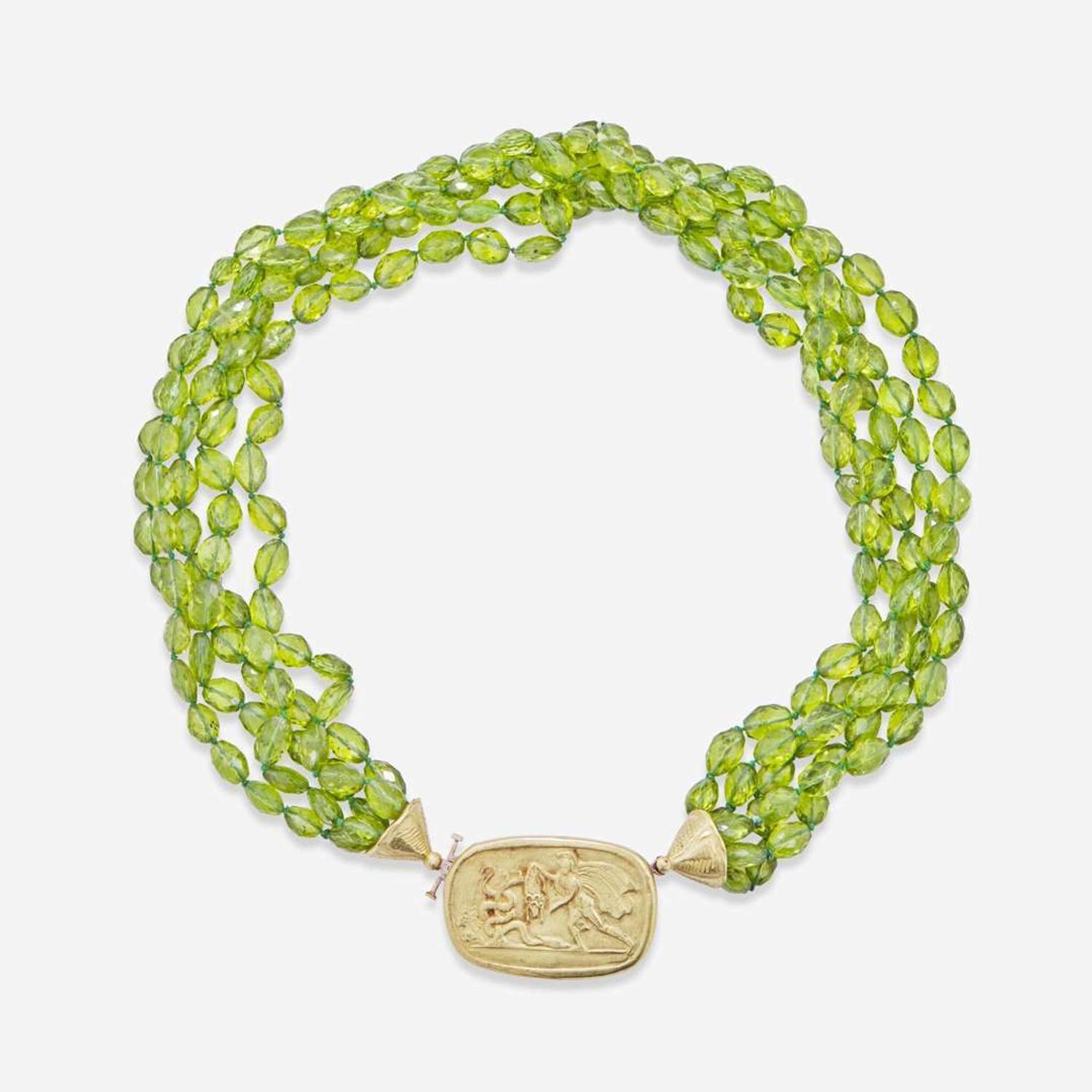An 18K Yellow Gold and Peridot Torsade Necklace