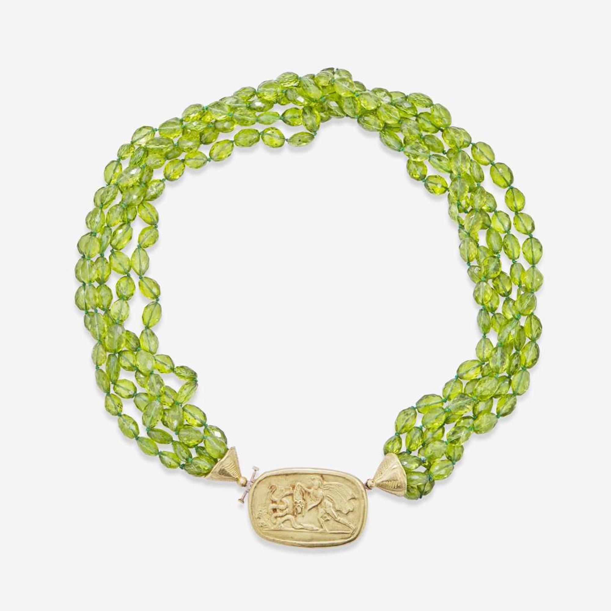 An 18K Yellow Gold and Peridot Torsade Necklace