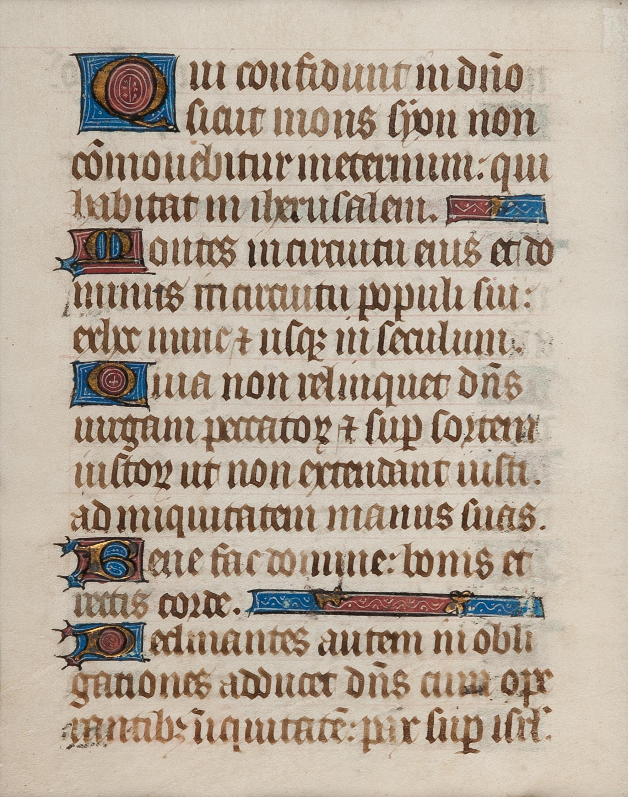 [MANUSCRIPT LEAVES -- BIBLES]. A group of 4 manuscript leaves on vellum, matted together, comprising: