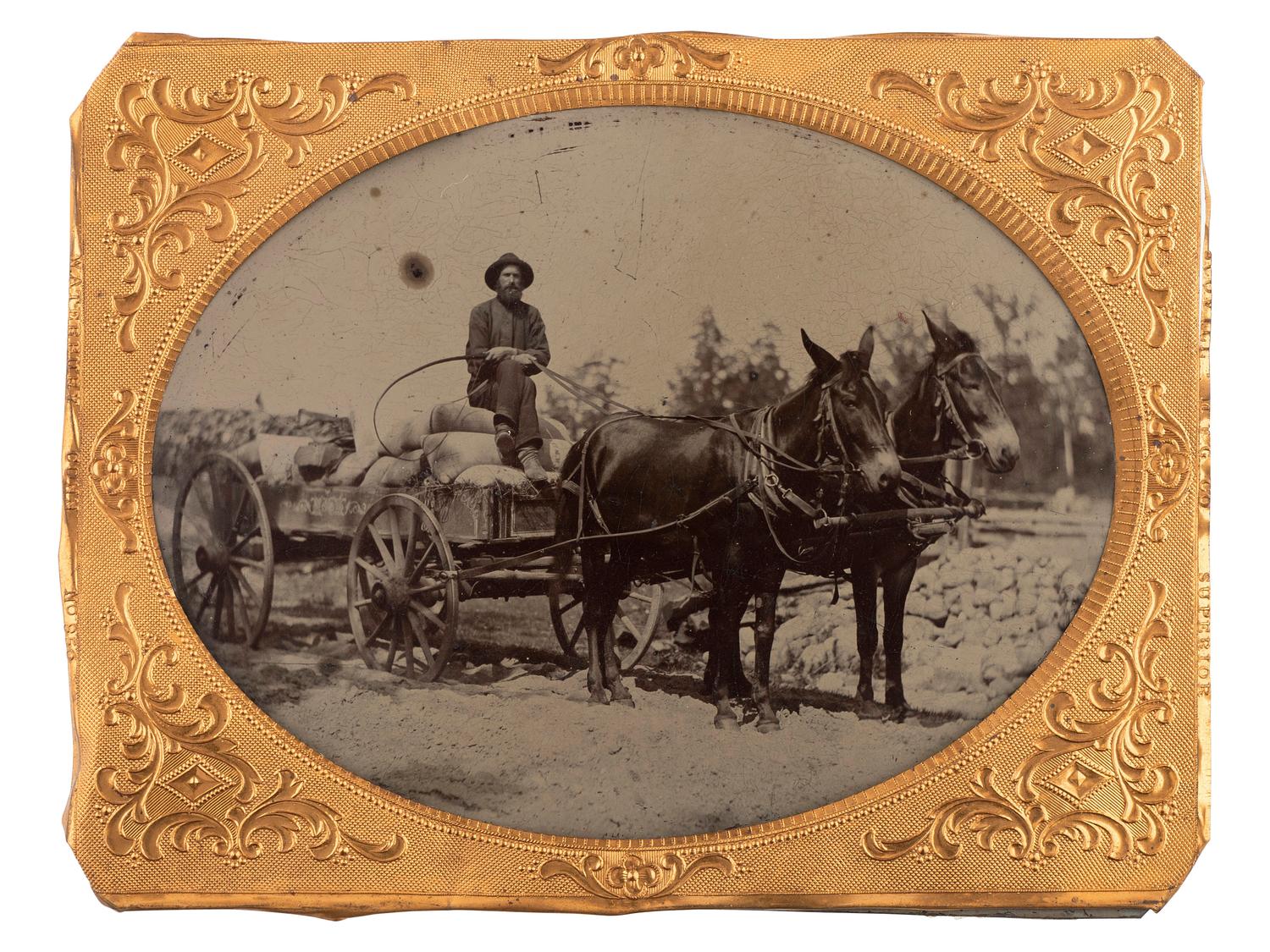 [EARLY PHOTOGRAPHY]. Half plate tintype of horse-drawn wagon.