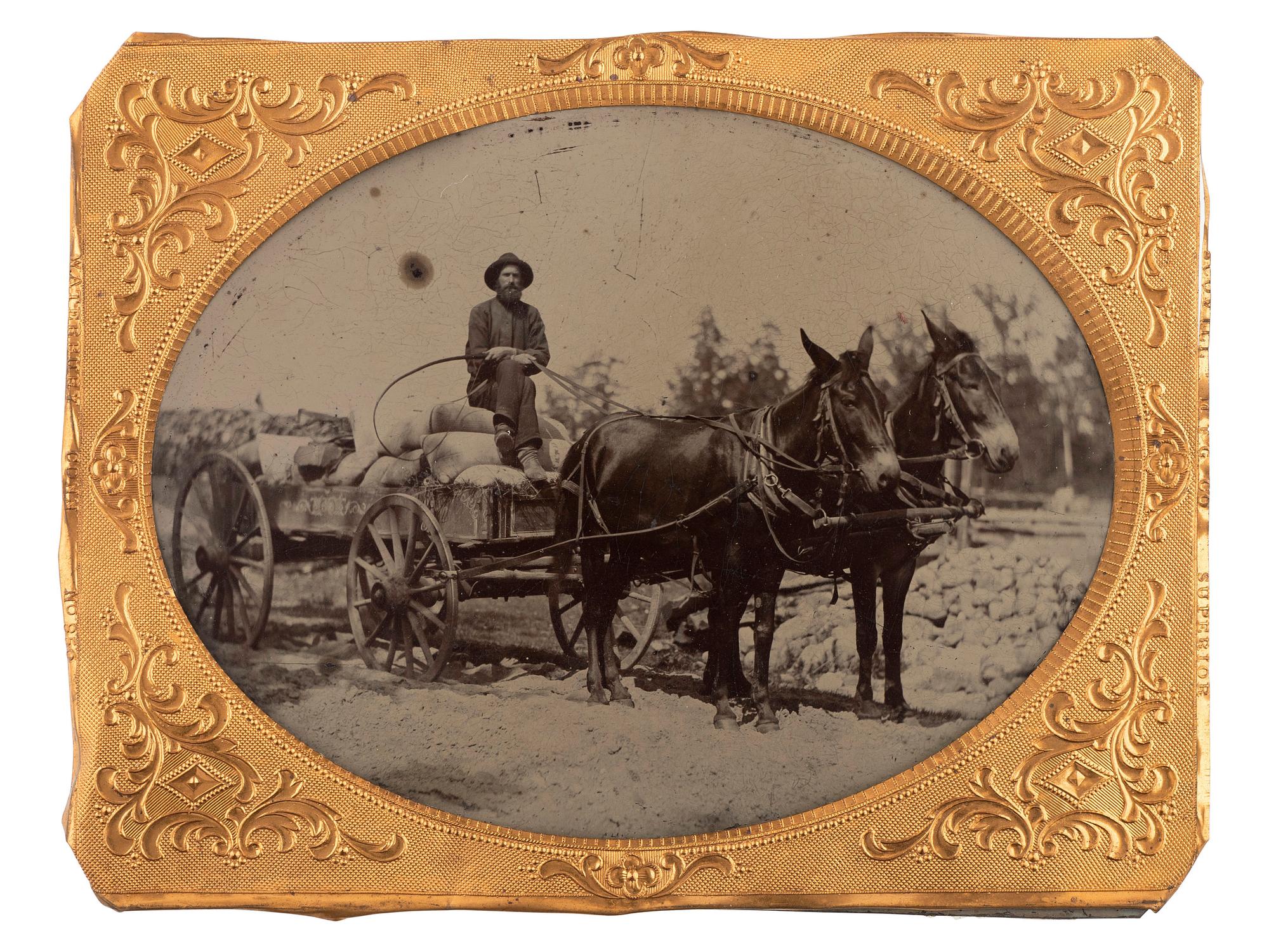 [EARLY PHOTOGRAPHY]. Half plate tintype of horse-drawn wagon.