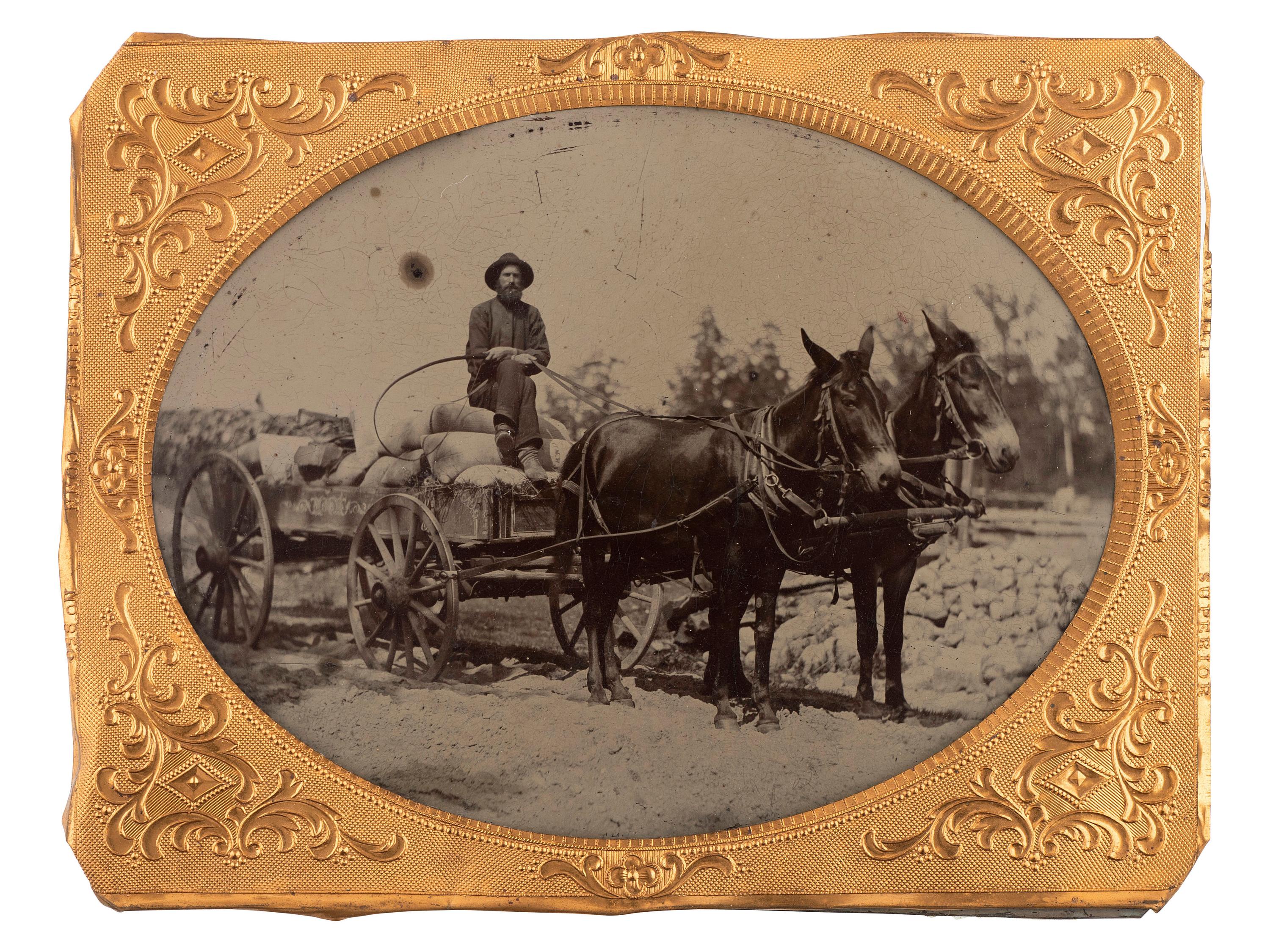 [EARLY PHOTOGRAPHY]. Half plate tintype of horse-drawn wagon.