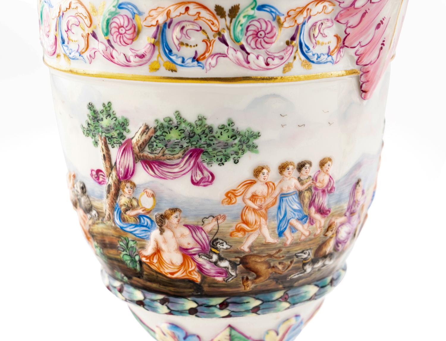 A Pair of Capodimonte Style Urns
