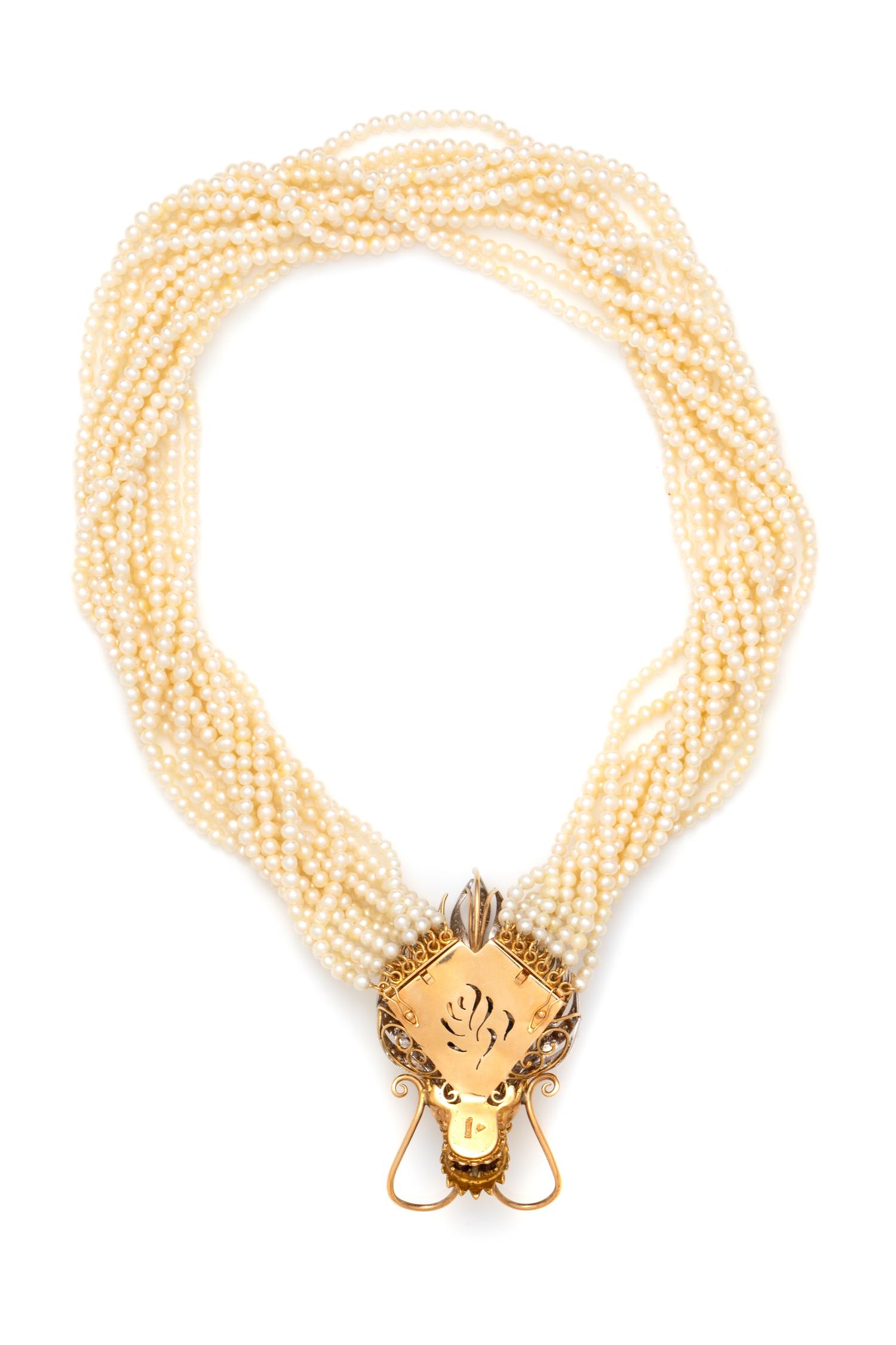 CULTURED PEARL, SAPPHIRE AND DIAMOND TORSADE NECKLACE