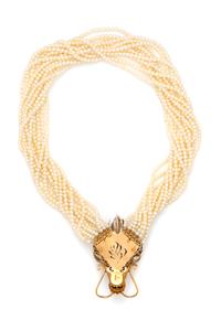 CULTURED PEARL, SAPPHIRE AND DIAMOND TORSADE NECKLACE