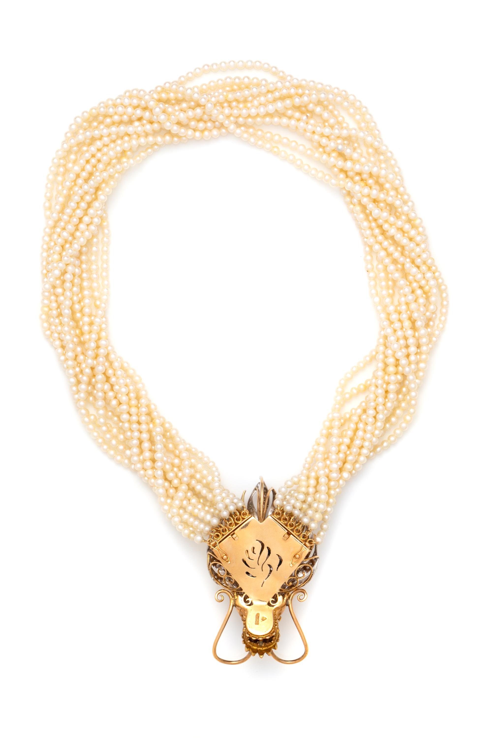 CULTURED PEARL, SAPPHIRE AND DIAMOND TORSADE NECKLACE